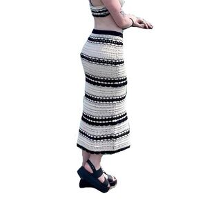 Black and White Crochet Maxi Skirt